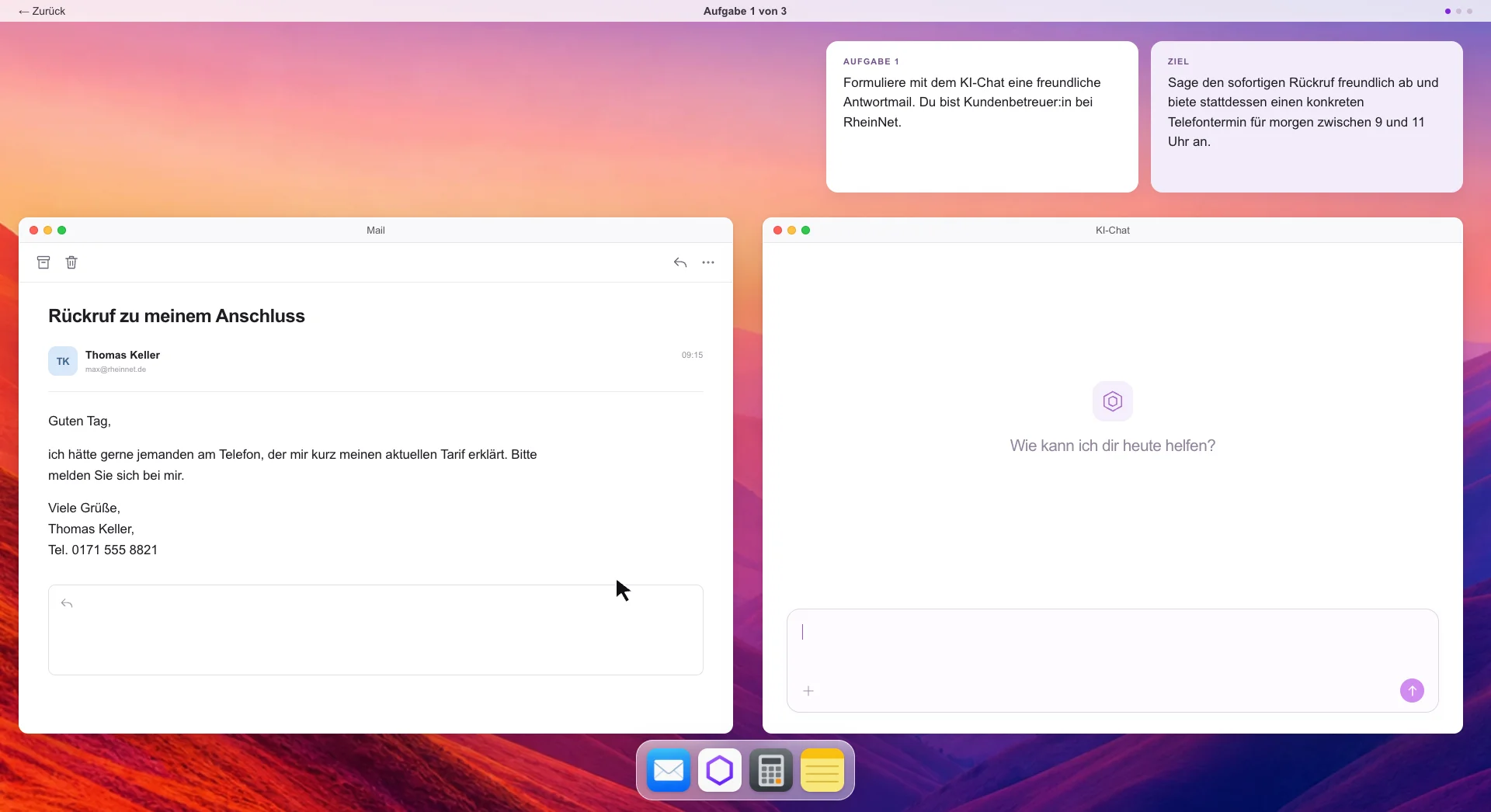 Übung mit KI-Chat und Hinweisen des Tutors